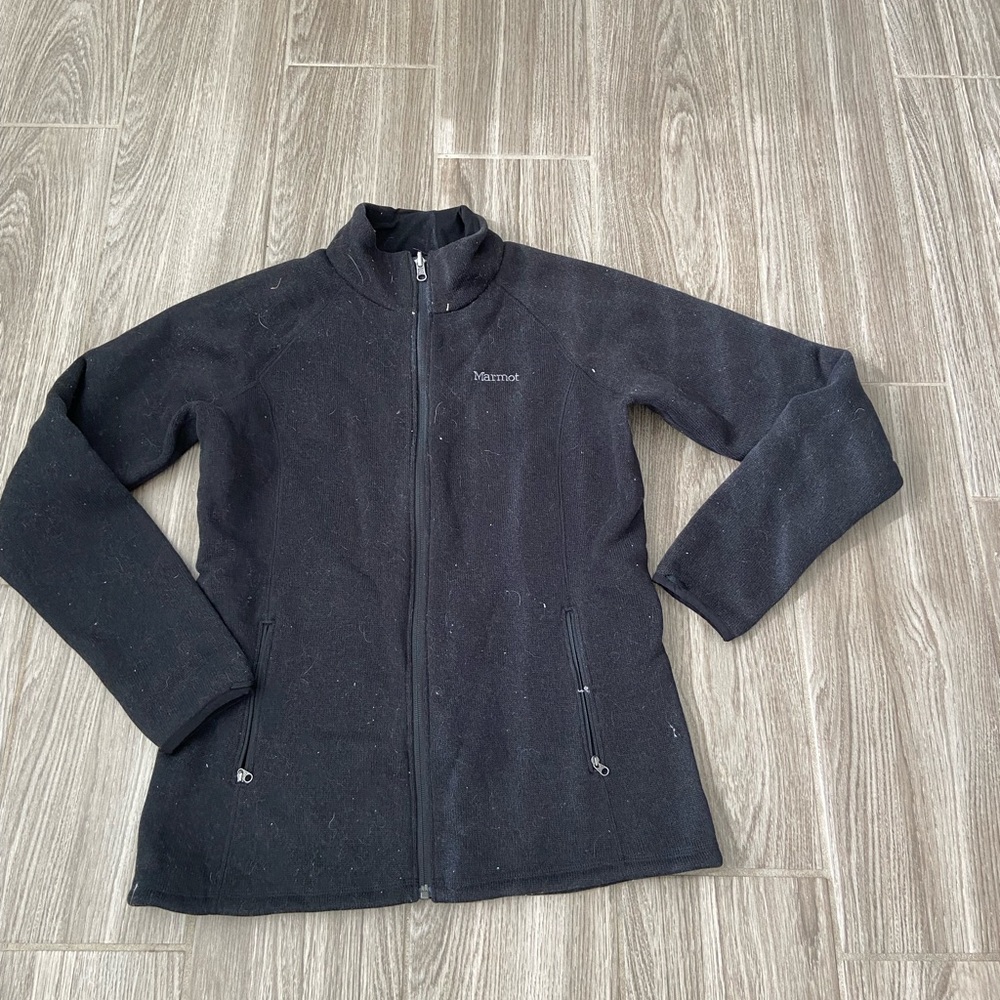 Black Marmot Fuzzy Collared Jacket Cold Weather Zipper